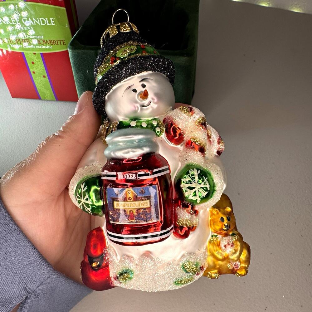 Yankee Candle Christopher Snowbrite Glass Snowman Ornament 5in Hanging Christmas